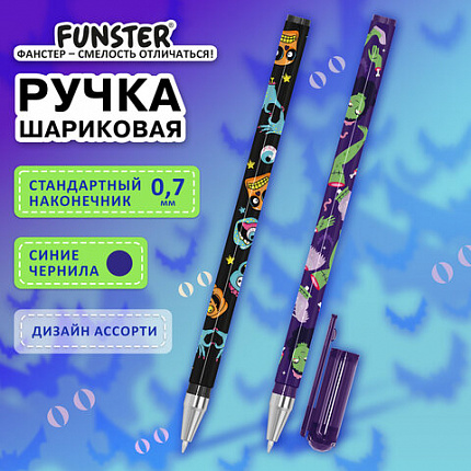 Ручка шариковая с принтом FUNSTER STICK "MONSTERS", СИНЯЯ, SOFT TOUCH покрытие, узел 0,7 мм, линия 0,35 мм, 144390
