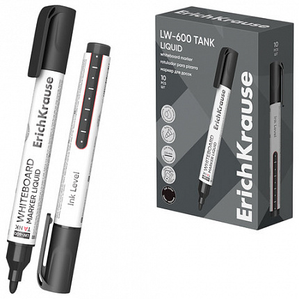 Маркер стираемый для доски с жидкими чернилами ERICH KRAUSE LW-600 "Tank Liquid", ЧЕРНЫЙ, 2,5 мм, 48774