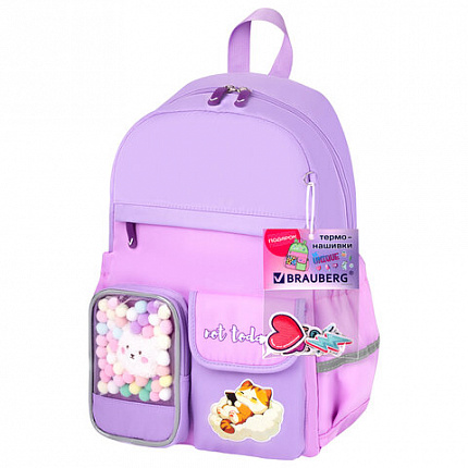 Рюкзак BRAUBERG PASTEL с термонашивками в комплекте, "Not today", сиреневый, 40х29х14 см, 273127