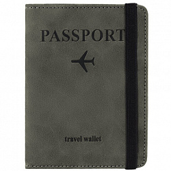 Обложка для паспорта и документов с защитой от считывания, 9 карманов, резинка, экокожа, графитовая, BRAUBERG, 238753