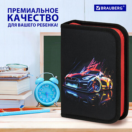 Пенал BRAUBERG, 1 отделение, полиэстер, 21х14 см, "Neon drift", 272329