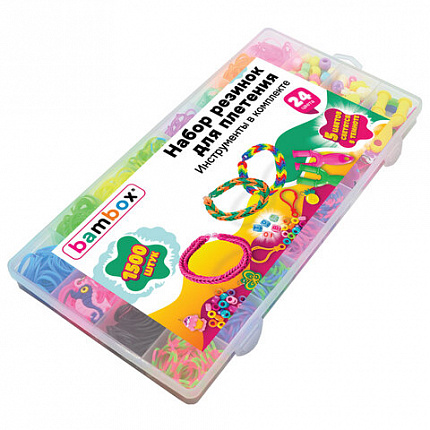 Набор резинок для плетения украшений 1 500 шт., 24 цвета, бокс, бусины, BAMBOX (БАМБОКС), 665977