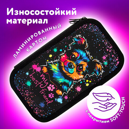 Пенал ЮНЛАНДИЯ, 3 отделения, картон с эффектом soft-touch, 19х11 см, "True friend", 272266