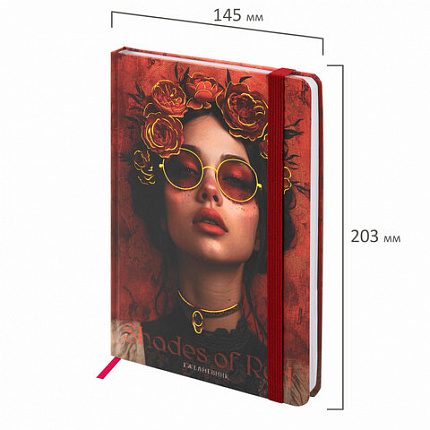 Ежедневник недатированный с резинкой А5 145х203 мм, BRAUBERG, твердый, фольга, 128 л., "Red vibe", 116298