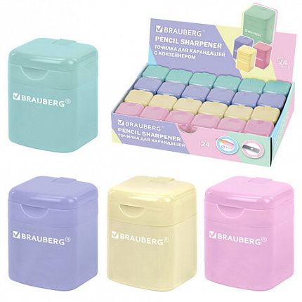 Точилка кросс-серия "PASTEL", с контейнером, корпус ассорти, BRAUBERG, 273255