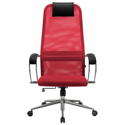 Кресло офисное МЕТТА "SU-B-8" хром, ткань-сетка, сиденье мягкое, красное
