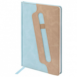 Блокнот А5 148x218 мм BRAUBERG "Assistant", под кожу, 80 листов, держатель, клетка, голубой, 118629