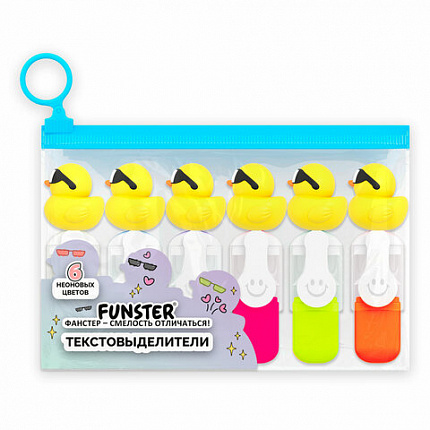 Набор текстовыделителей с топперами 6 ЦВЕТОВ НЕОН, "КРУТЫЕ УТЯТА", линия 1-4 мм, FUNSTER (ФАНСТЕР), 152647