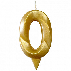 Свеча-цифра для торта "0", форма ГРАНЬ, золото, 7 см, на ножке, в блистере, 1698