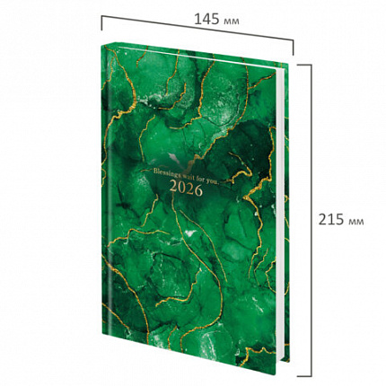 Ежедневник датированный 2026 145х215 мм, А5, STAFF, ламинированная обложка, "Green Marble", 117315