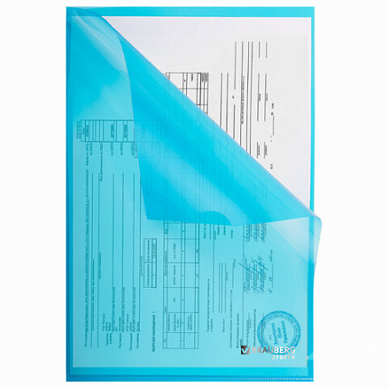 Папка-уголок плотная BRAUBERG SUPER, 0,18 мм, синяя, 270479