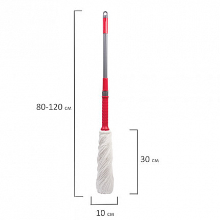 Швабра самоотжимная, скручивающийся отжим, МОП из микрофибры 603601, черенок 80-120см, LAIMA, 603600