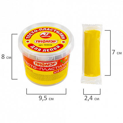 Пластилин на растительной основе (тесто для лепки) ПИФАГОР, 7 цветов, 210 г, пластиковый стакан, 104544