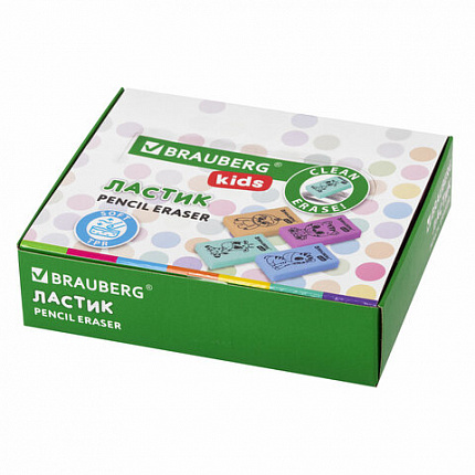 Ластик BRAUBERG KIDS "Школьный", 26х17х7 мм, прямоугольный, пастельные цвета ассорти, 271991