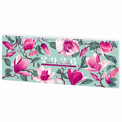 Планинг датированный 2026 285х112 мм, STAFF, гребень, картонная обложка, 64 л., "Сад магнолий", 117365