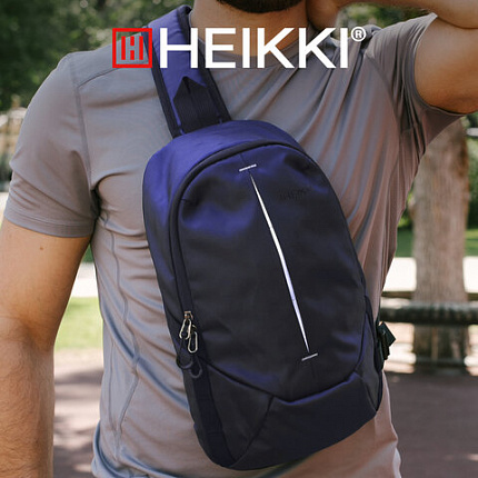 Рюкзак однолямочный HEIKKI SPORTING (ХЕЙКИ), светоотражающая полоса, синий, 37х23х10 см, 273904