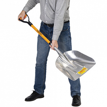 Лопата алюминиевая для снега 37х48 см, ОБЩАЯ ДЛИНА 120 см, черенок стекловолокно, V-ручка, RABBITEX (РАББИТЕКС) "FIBERGLASS", 700486