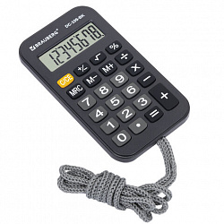 Калькулятор карманный со шнурком BRAUBERG DC-109-BK (61x110 мм), 8 разрядов, ЧЕРНЫЙ, 272642
