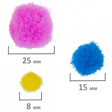 Помпоны для творчества, ассорти, 5 цветов, 8 мм/15 мм/25 мм, 100 шт., ОСТРОВ СОКРОВИЩ, 661436