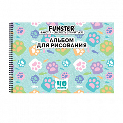 Альбом для рисования А4 40 л., гребень, обложка картон, FUNSTER, 200х290 мм, кросс-серия "КОШАЧЬИ ЛАПКИ", 107520