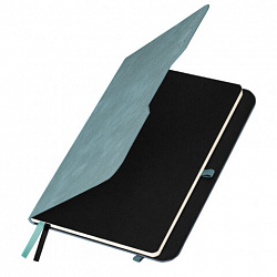 Ежедневник датированный 2026, А5, 151х213 мм, BRAUBERG "Note", под кожу, держатель для ручки, серо-голубой, 117520