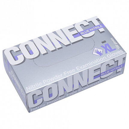 Перчатки смотровые нитриловые 50 пар (100 штук), CONNECT, голубые, размер 9-10, XL (очень большой)