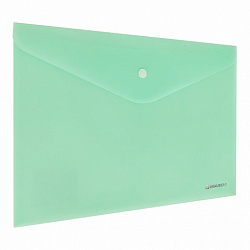 Папка-конверт с кнопкой BRAUBERG "Pastel", А4, матовая непрозрачная, мятная, ПРОЧНАЯ 0,2 мм, 272883