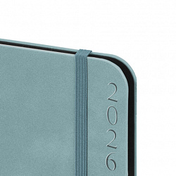 Ежедневник датированный 2026, А5, 151х213 мм, BRAUBERG "Note", под кожу, держатель для ручки, серо-голубой, 117520