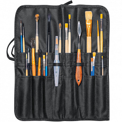 Пенал-скрутка органайзер для кистей и инструментов, 16 ячеек, черный, BRAUBERG ART DEBUT, 272992