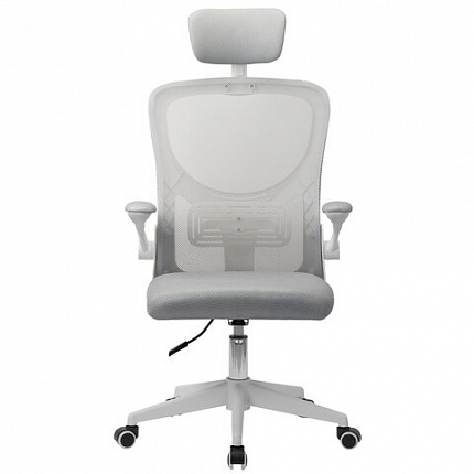 Кресло CROMEX (КРОМЕКС) "Dynamic CH-699", откидные подлокотники, пластик белый, сетка/ткань TW, серое, 533070