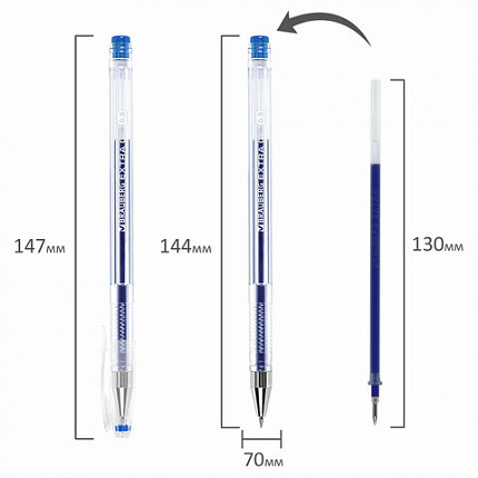 Ручка гелевая BRAUBERG "EXTRA", СИНЯЯ, корпус прозрачный, узел 0,5 мм, линия 0,35 мм, 143902