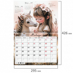 Календарь-планер настенный перекидной на 2026 г., BRAUBERG, 12 листов, 29,5х21,3 см, "Sweet pony", 116948