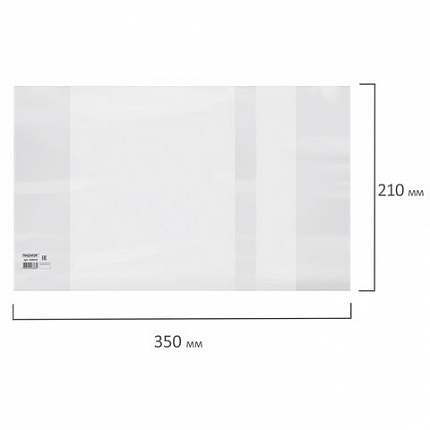 Обложка ПЭ со штрихкодом для тетрадей и дневников, С ЗАКЛАДКОЙ, ПЛОТНАЯ, 140 мкм, 210х350 мм, прозрачная, ПИФАГОР, 229370