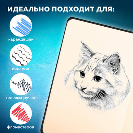 Скетчбук, слоновая кость+белая 140 г/м2, 130х210 мм, 80 л., КОЖЗАМ, резинка, BRAUBERG ART CLASSIC, черный, 116873