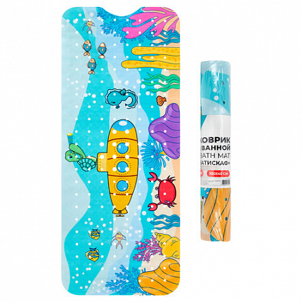 Коврик для ванны противоскользящий 100х40 см с рисунком "Батискаф", ПВХ, присоски, PRIMILA (ПРИМИЛА), 700378