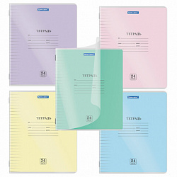 Тетрадь пластиковая обложка (прозрачная) 24 листа, линия, BRAUBERG "Smart Cover", АССОРТИ (микс в спайке), 405037