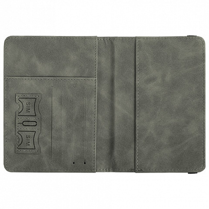 Обложка для паспорта и документов с защитой от считывания, 9 карманов, резинка, экокожа, серая, BRAUBERG, 238749