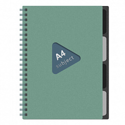 Тетрадь обложка пластик, А4 80 л., гребень, 4 разделителя, клетка, BRAUBERG, зеленый, 405363