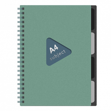 Тетрадь обложка пластик, А4 80л. гребень, 4 съемных разделителя, клетка, BRAUBERG, зеленый, 405363