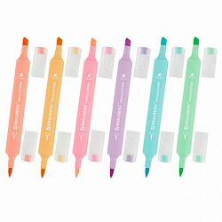 Набор текстовыделителей двусторонних (скошенный/кисть) 6 ПАСТЕЛЬНЫХ ЦВЕТОВ, АССОРТИ, BRAUBERG TIP-D, трехгранный корпус, 152533