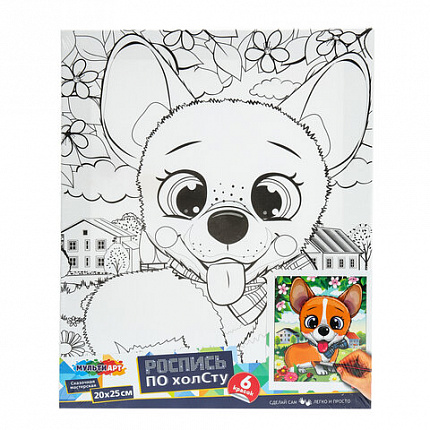 Картина детская по контуру, АССОРТИ 7 видов, 20х25 см, на подрамнике, акрил, кисти, МУЛЬТИ АРТ, 8084