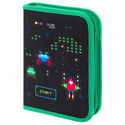 Пенал BRAUBERG с наполнением, 1 отделение, 1 откидная планка, 24 предмета, 21х14 см, "Space strike", 273534