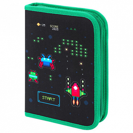 Пенал BRAUBERG с наполнением, 1 отделение, 1 откидная планка, 24 предмета, 21х14 см, "Space strike", 273534