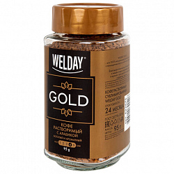 Кофе растворимый WELDAY (ВЭЛДЭЙ) "GOLD" 95 г, стеклянная банка, сублимированный, 622675
