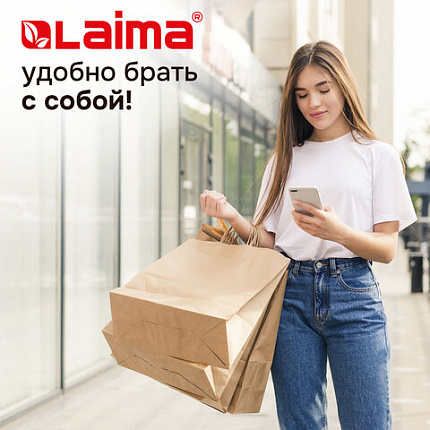 Крафт-пакет бумажный 24х14х28 см, КОМПЛЕКТ 50 шт., крученые ручки, плотность 90 г/м2, LAIMA ECO CRAFT, 609685