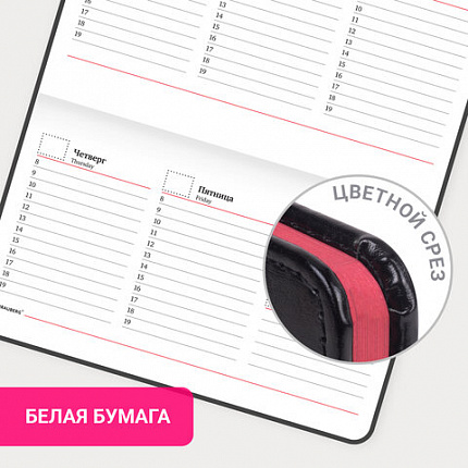 Еженедельник недатированный МАЛЫЙ ФОРМАТ 95х155 мм А6 BRAUBERG "Rainbow", под кожу, 64 л., черный, 114485