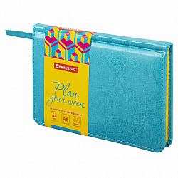 Еженедельник недатированный МАЛЫЙ ФОРМАТ 95х155 мм А6 BRAUBERG "Rainbow", под кожу, 64 л., бирюзовый, 114483