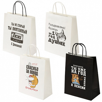 Пакет подарочный (1 штука) 26х13х32 см (L) "Funny Notes", ассорти, крафт, ЗОЛОТАЯ СКАЗКА, 700824