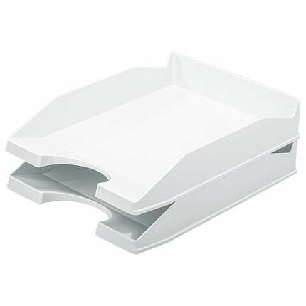 Лоток горизонтальный для бумаг КОМПЛЕКТ 2 шт., BRAUBERG "Modern", 346х254х61 мм, белый, 238026