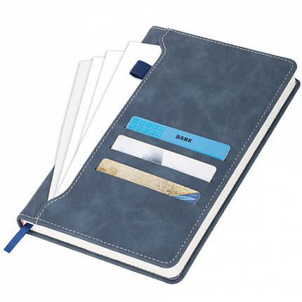 Ежедневник недатированный А5 138х213 мм, BRAUBERG "Slot", под кожу, держатель для ручки, 160 листов, синий, 116607